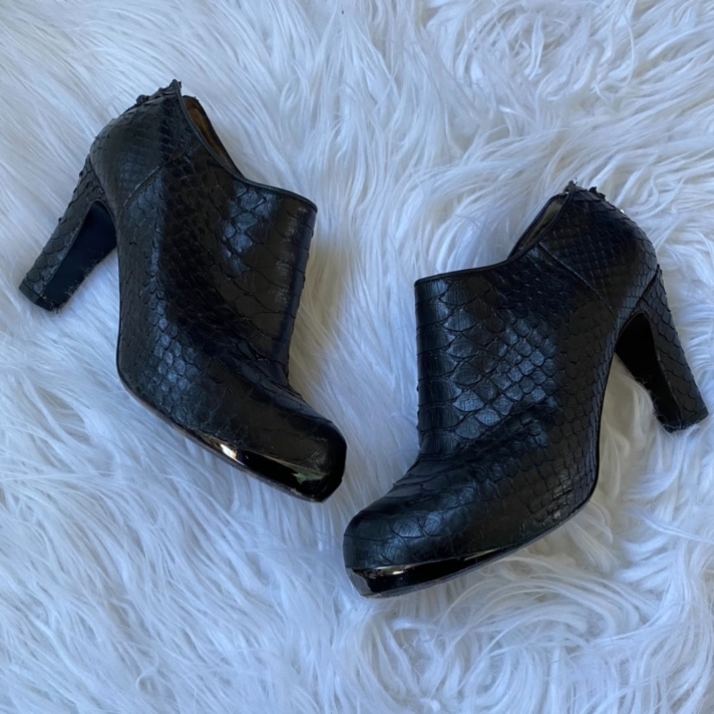 Devi Kroell Snakeskin Black Heeled  Booties